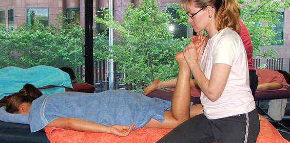 Student learning massage techniques